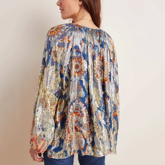 NWT Anthropologie Verb Stephania Shimmer Peasant Blouse Size M Medium - Picture 3 of 4